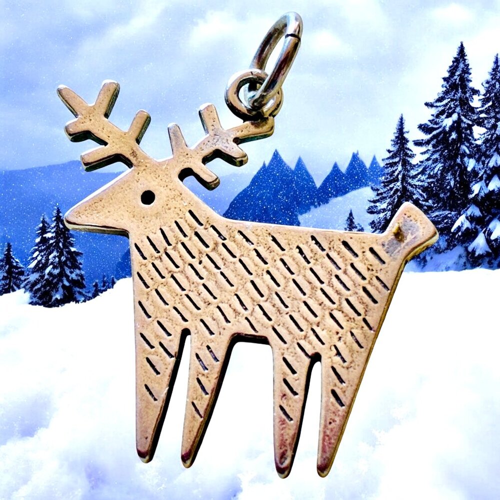MIMI Artisan Vintage Sterling Silver Reindeer DOUBLE SIDED Pendant or CHARM Tiny